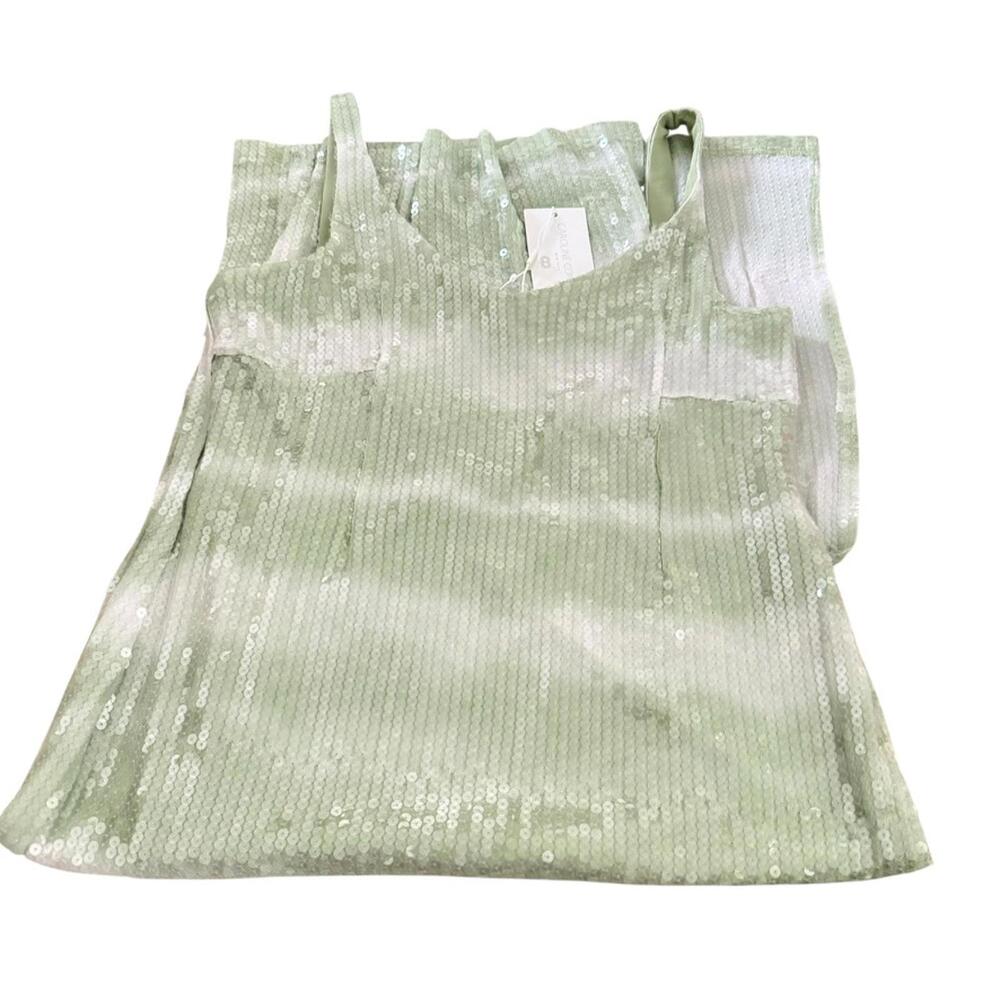 NWT Caroline Constas Clear Sequin Green White Striped Ombre Tie Dye Dress L10/12 - Picture 4 of 10